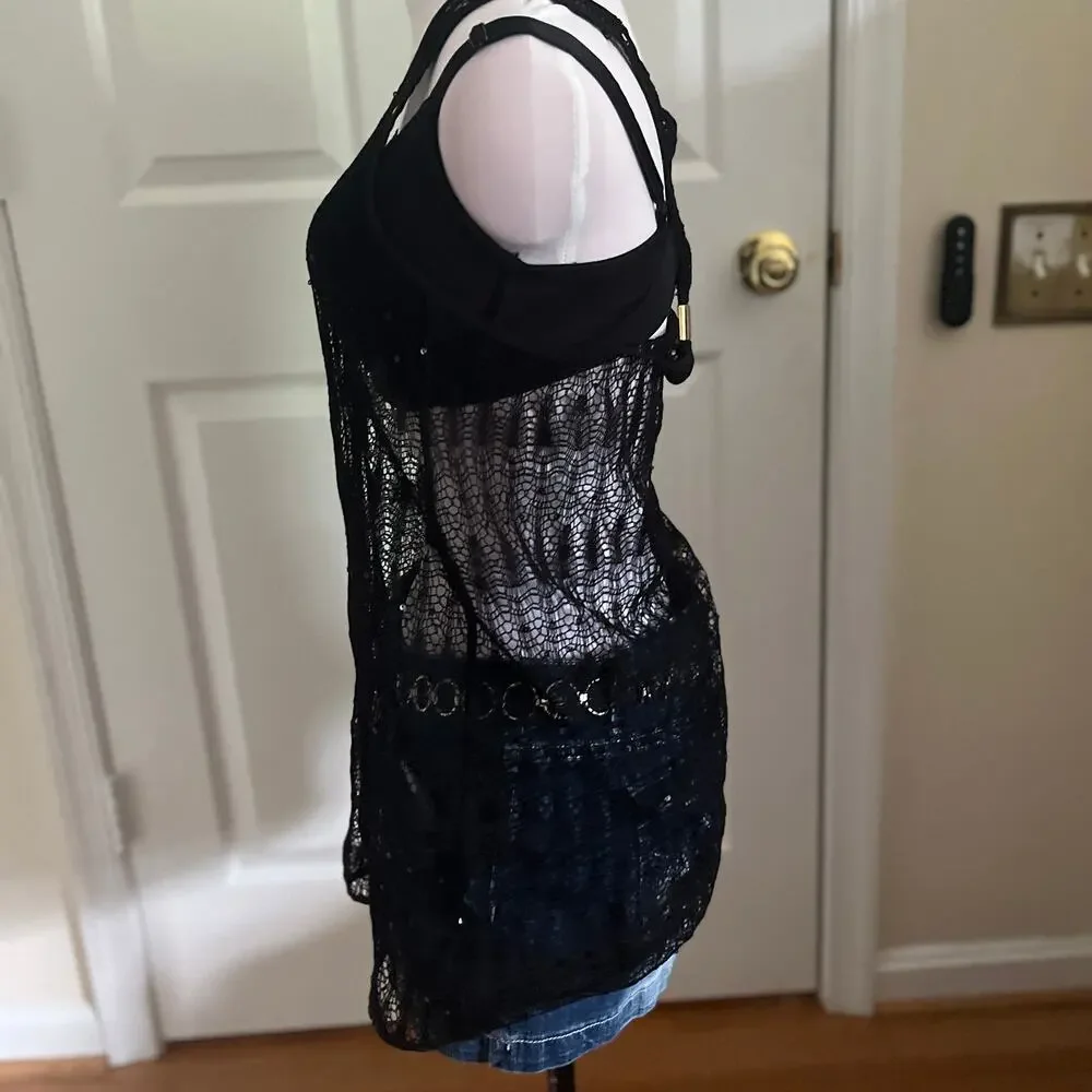 Victoria's Secret | Black Fishnet Racerback Swim Cover Top | M | 2010s